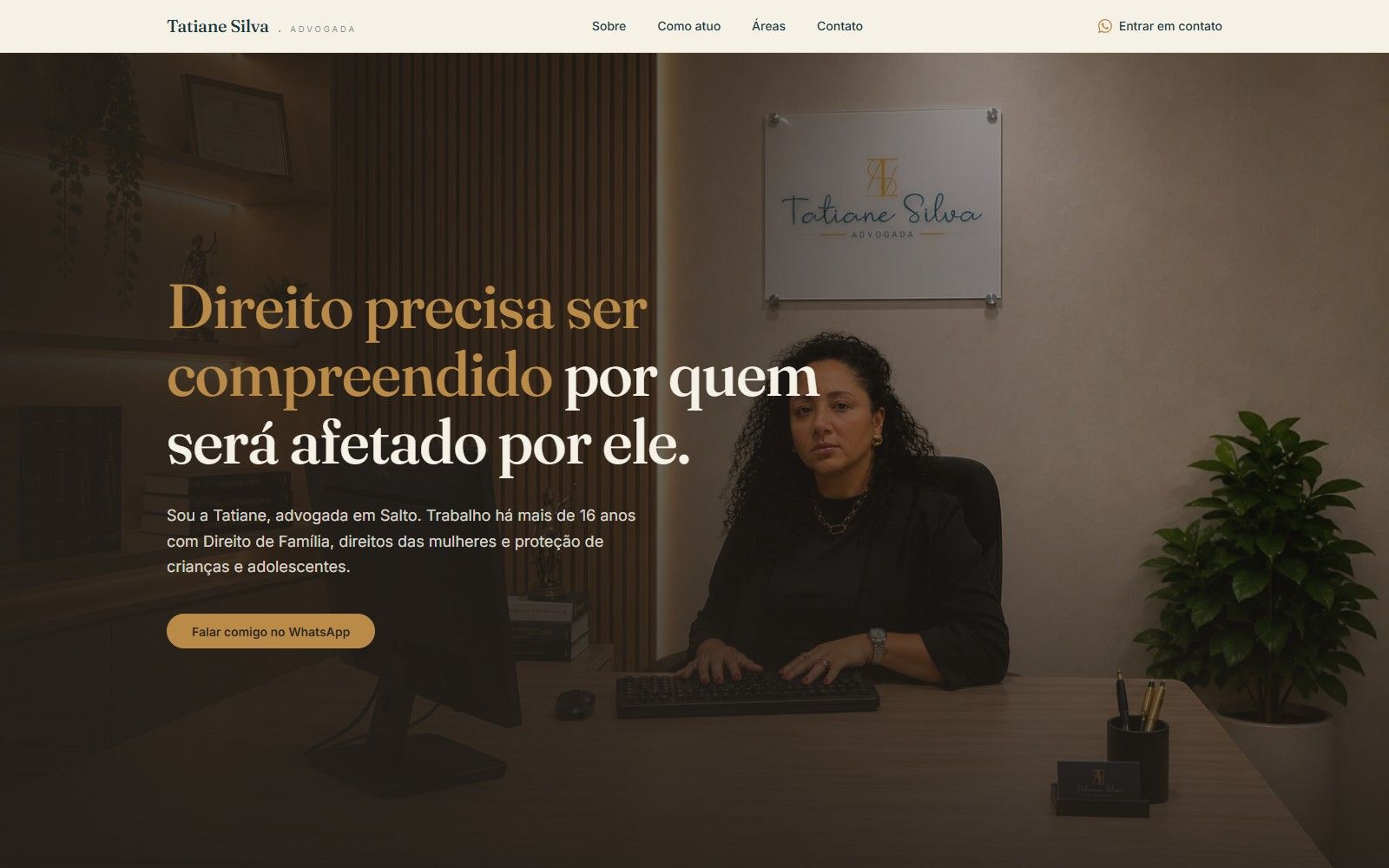 Primeira tela do site de Tatiane Silva, com o título Direito precisa ser compreendido por quem será afetado por ele
